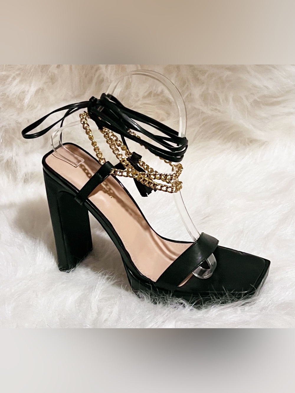 Azalea Wang NWOT Never Been Better Chunky Platform Lace Up Black Sandal Size 7